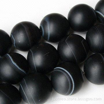 4 to 18mm banded black agate semi-precious loose beads gemstone, round matte finish